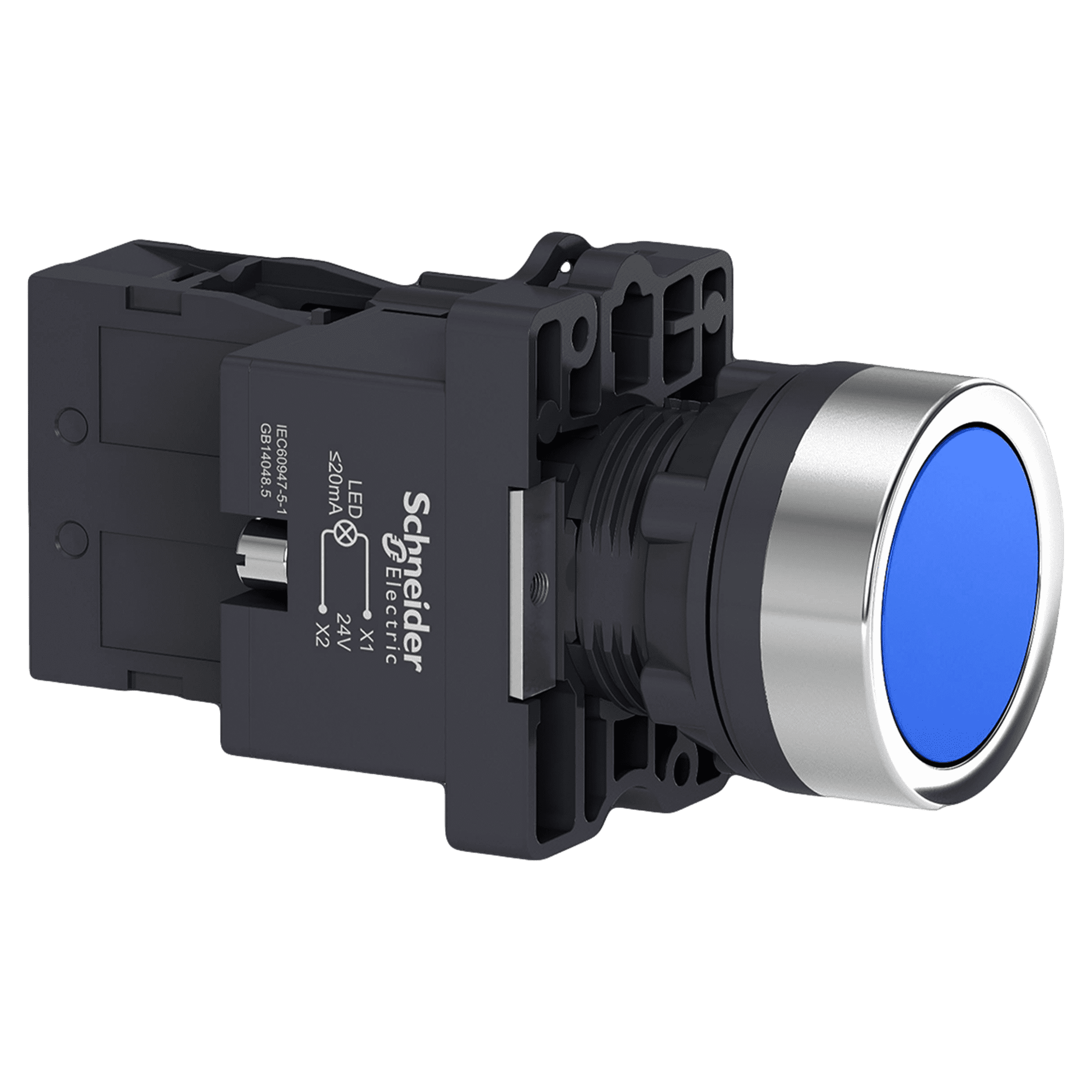 Pulsador Luminoso XA2 Plástico 220VCA/VCC 24VCC Rasante 1NA Azul Schneider Electric