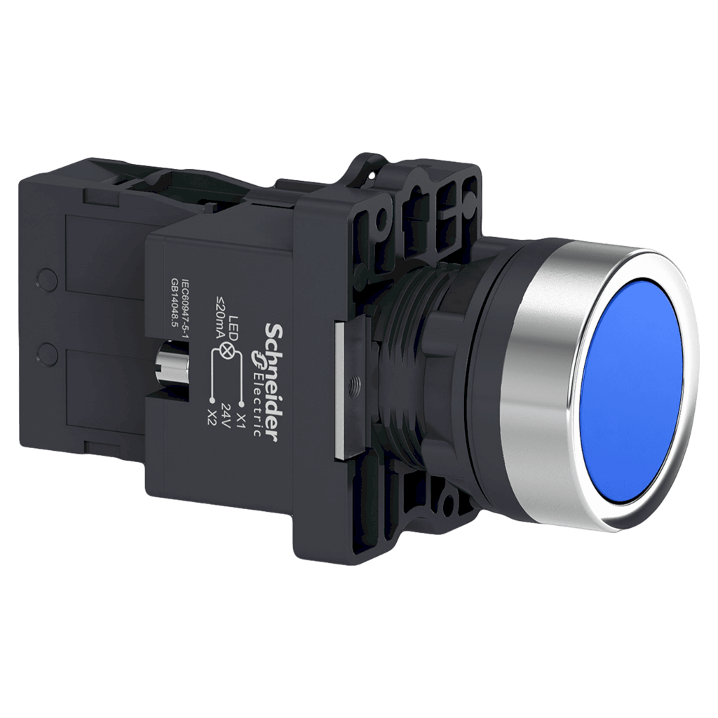 Pulsador Luminoso XA2 Plástico 220VCA/VCC 24VCC Rasante 1NA Azul Schneider Electric
