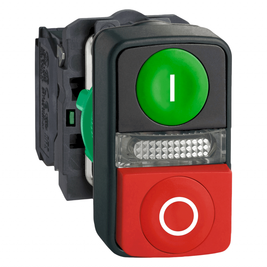 Pulsador Luminoso Doble Led XB5 Plastico 220VCA/VCC 24VCA Saliesnte 1NA + 1NC Verde/Rojo Schneider Electric