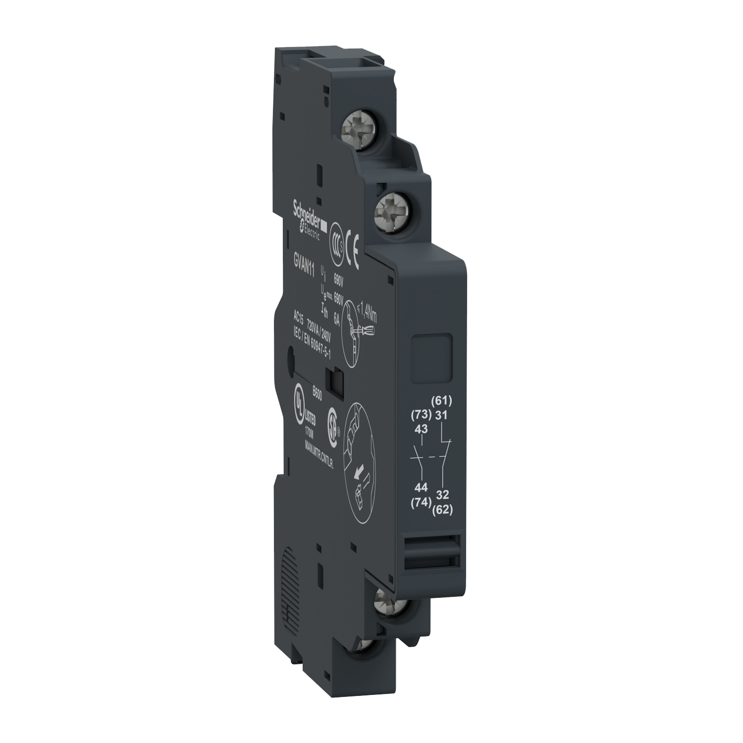 [21059] Contacto Auxiliar Lateral GM Tornillo P/GV2/3 1NA+1NC Schneider Electric