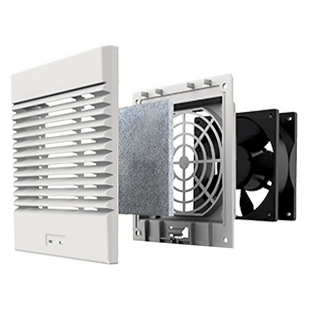 [21757] VENTILADOR DE ENTRADA CON REJILLA Y FILTRO 220VCA 80x80mm BEIGE 140801B