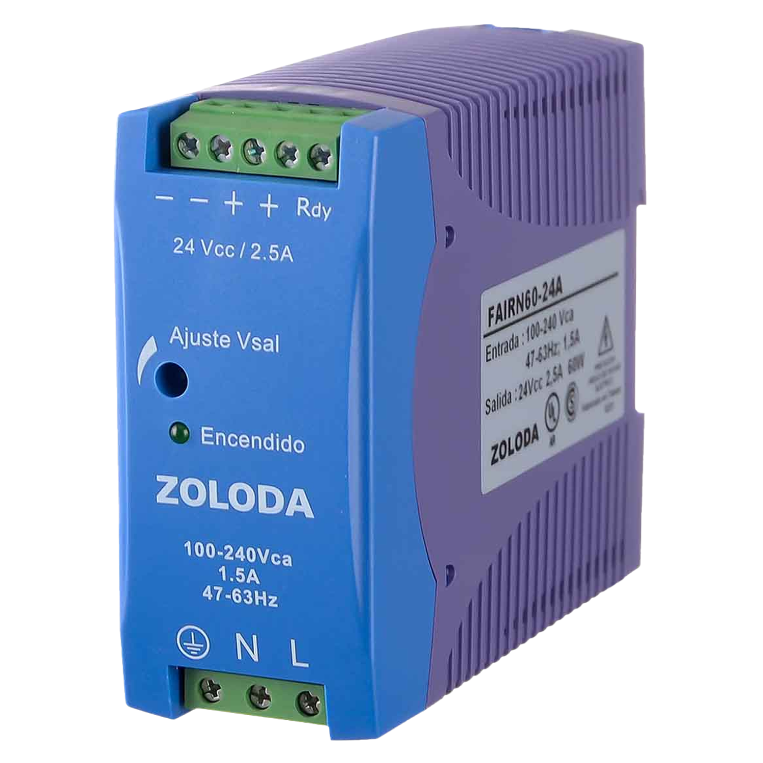 Fuente Monofásica Fair E: 220V S: 24VCC 2,5A Zoloda