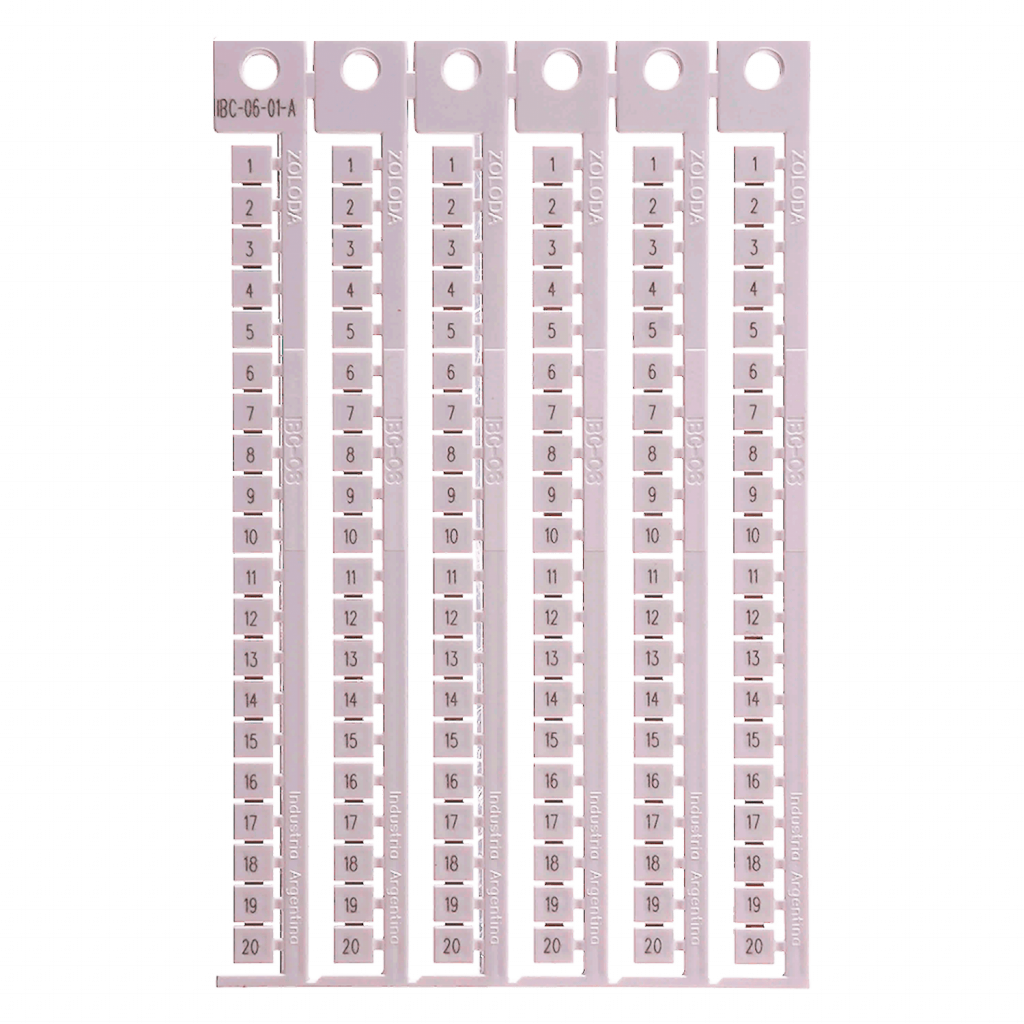 [21943] PLANCHA NUMEROS 1-20 ZOLODA P/BORNE 6MM 108.400