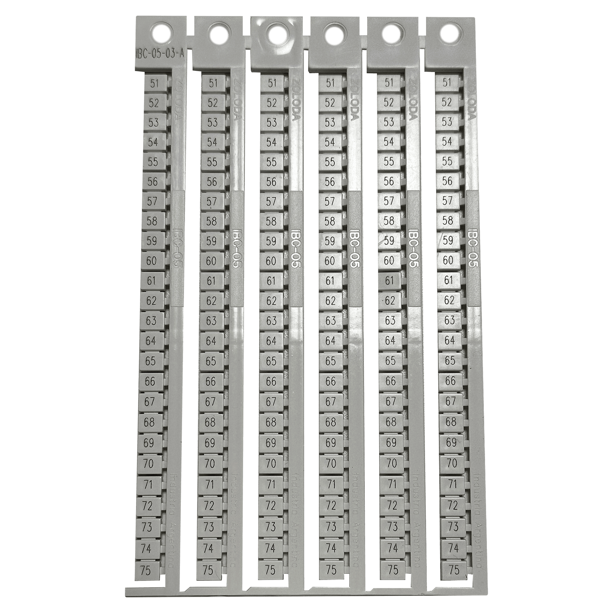 [22054] Plancha Números 51-75 P/Borne 5mm Apaisado Blanca Zoloda