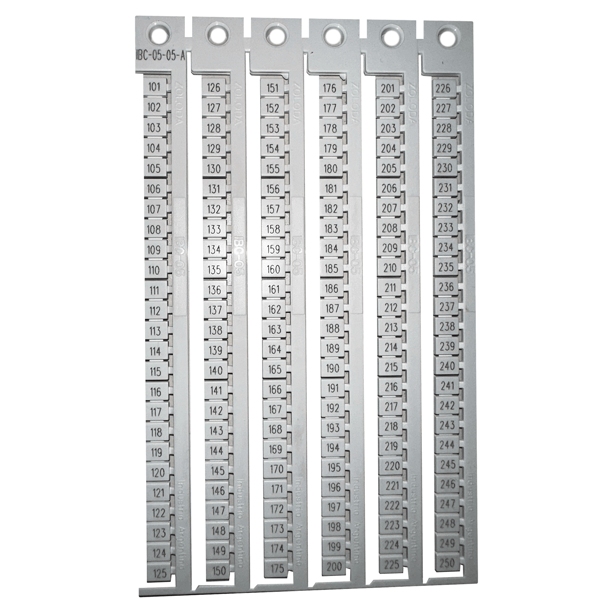 [22056] Plancha Números 101-250 P/Borne 5mm Apaisado Blanca Zoloda