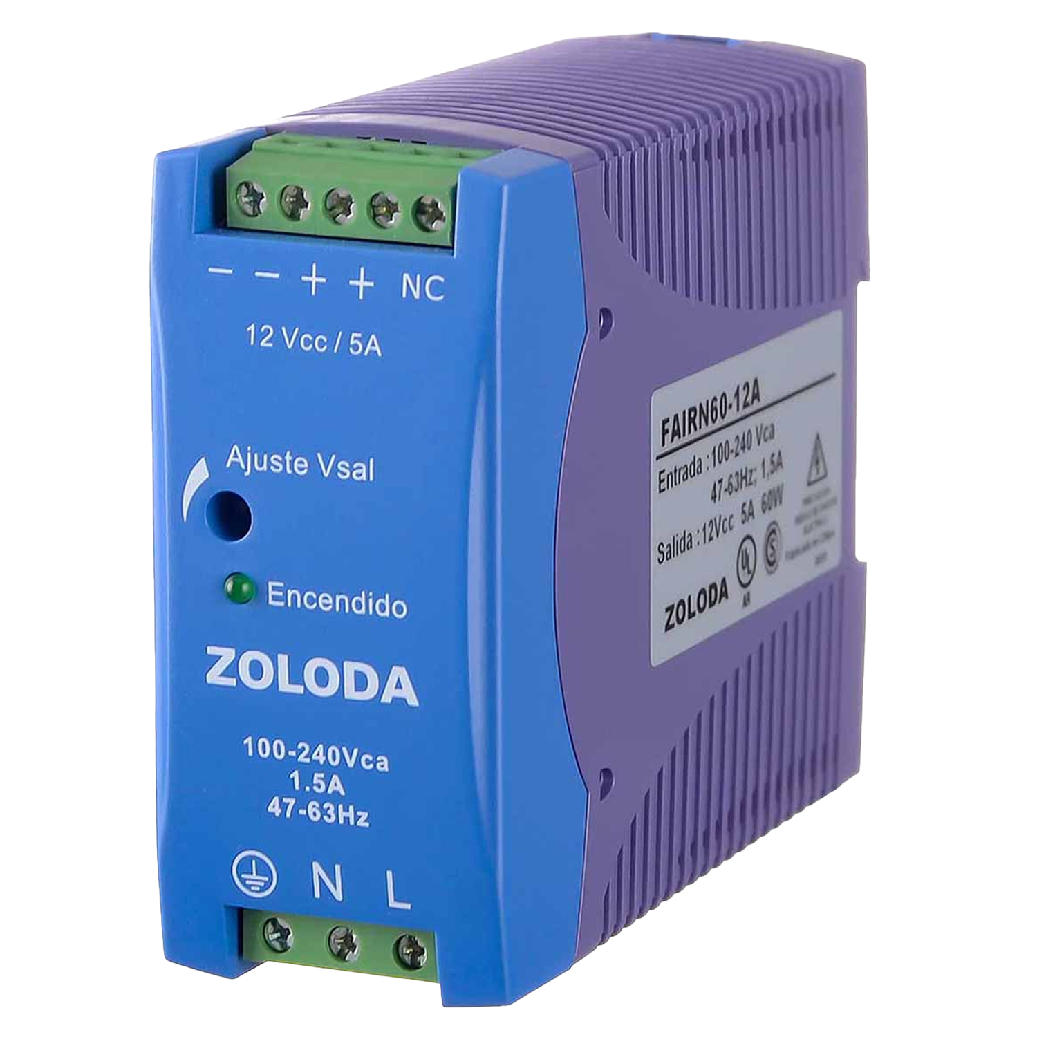 Fuente Monofásica Fair E: 220V S: 12VCC 5A Zoloda