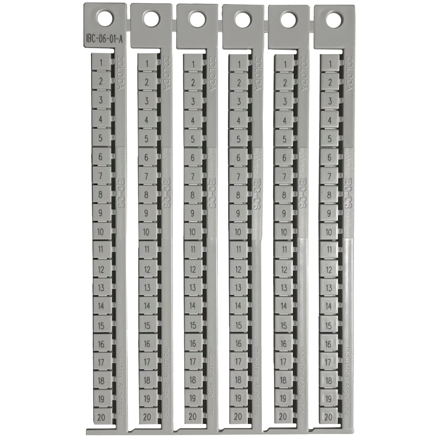 [30755] Plancha Números 1-20 P/Borne 6mm Apaisado Blanca Zoloda