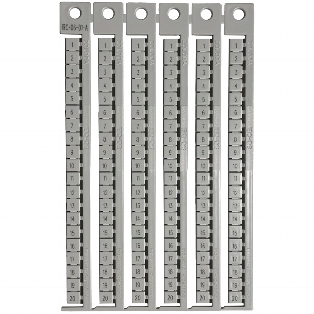 Plancha Números 1-20 P/Borne 6mm Apaisado Blanca Zoloda