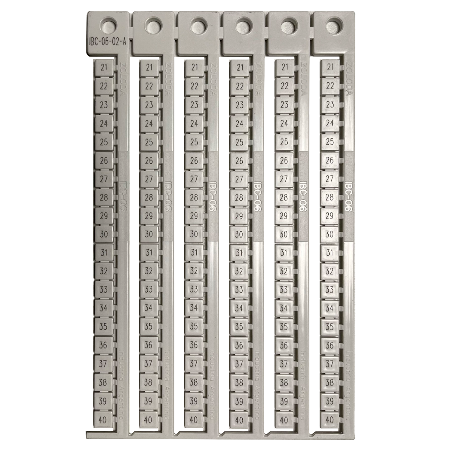 [30756] Plancha Números 21-40 P/Borne 6mm Apaisado Blanca Zoloda