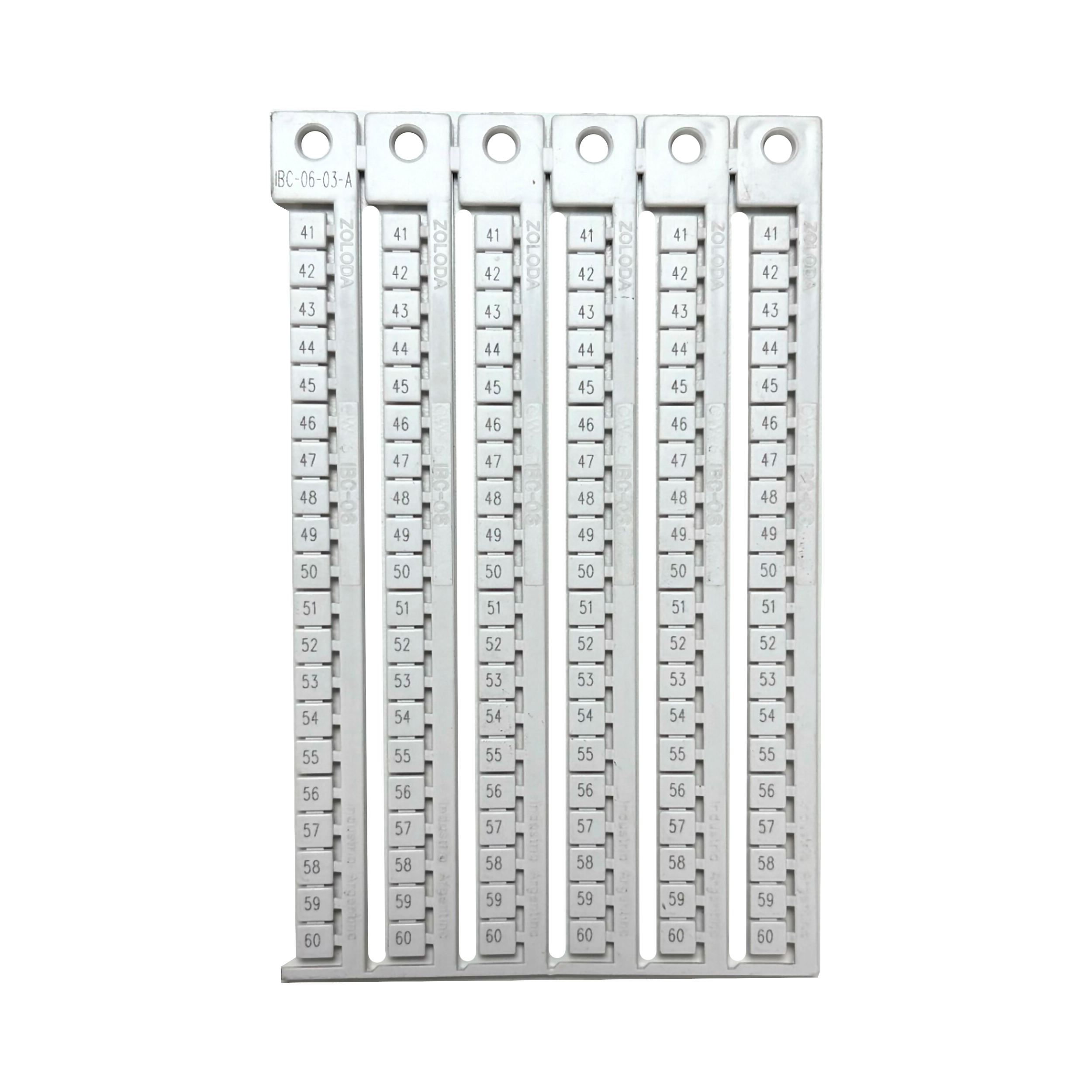 [30757] Plancha Números 41-60 P/Borne 6mm Apaisado Blanca Zoloda