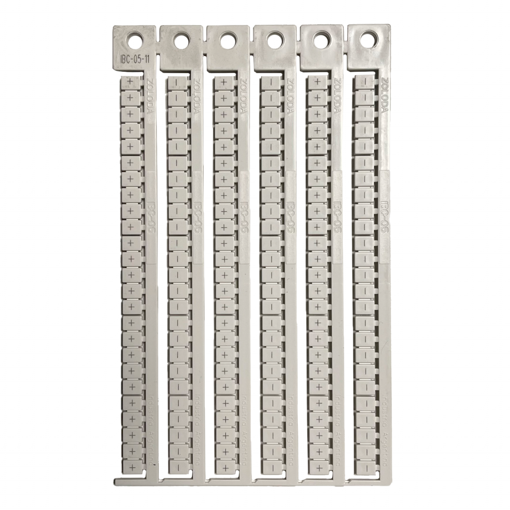 PLANCHA SIMBOLOS "+" Y "-" 75 JUEGOS P/BORNE 5mm IBC-05-11