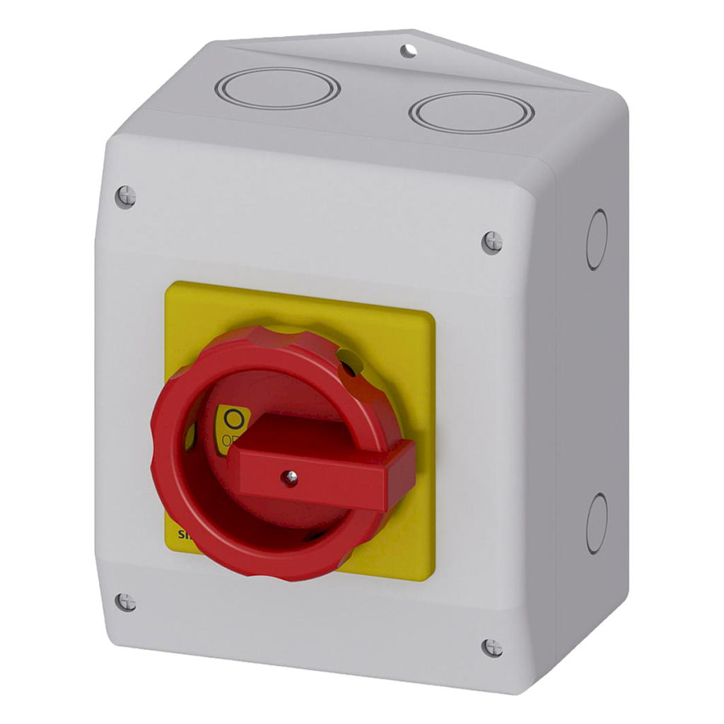 Interr. Mantenimiento 3P 63A 380VCA Maneta Giratoria En Caja Amarillo/Gris/Rojo Siemens