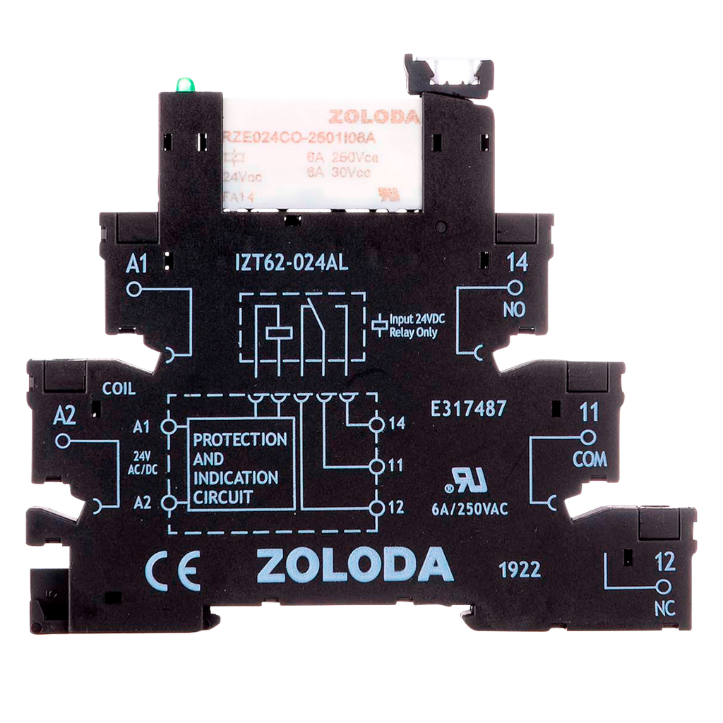 Relé PLC 1 Inversor E:24VCA/CC S:250V 6A Tornillo 6,2mm Zoloda