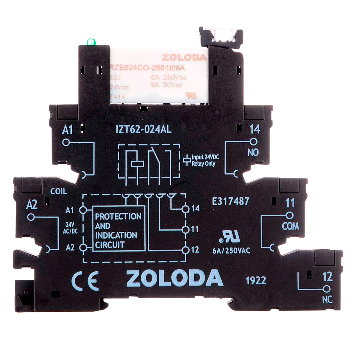 Relé PLC 1 Inversor E:24VCA/CC S:250V 6A Tornillo 6,2mm Zoloda