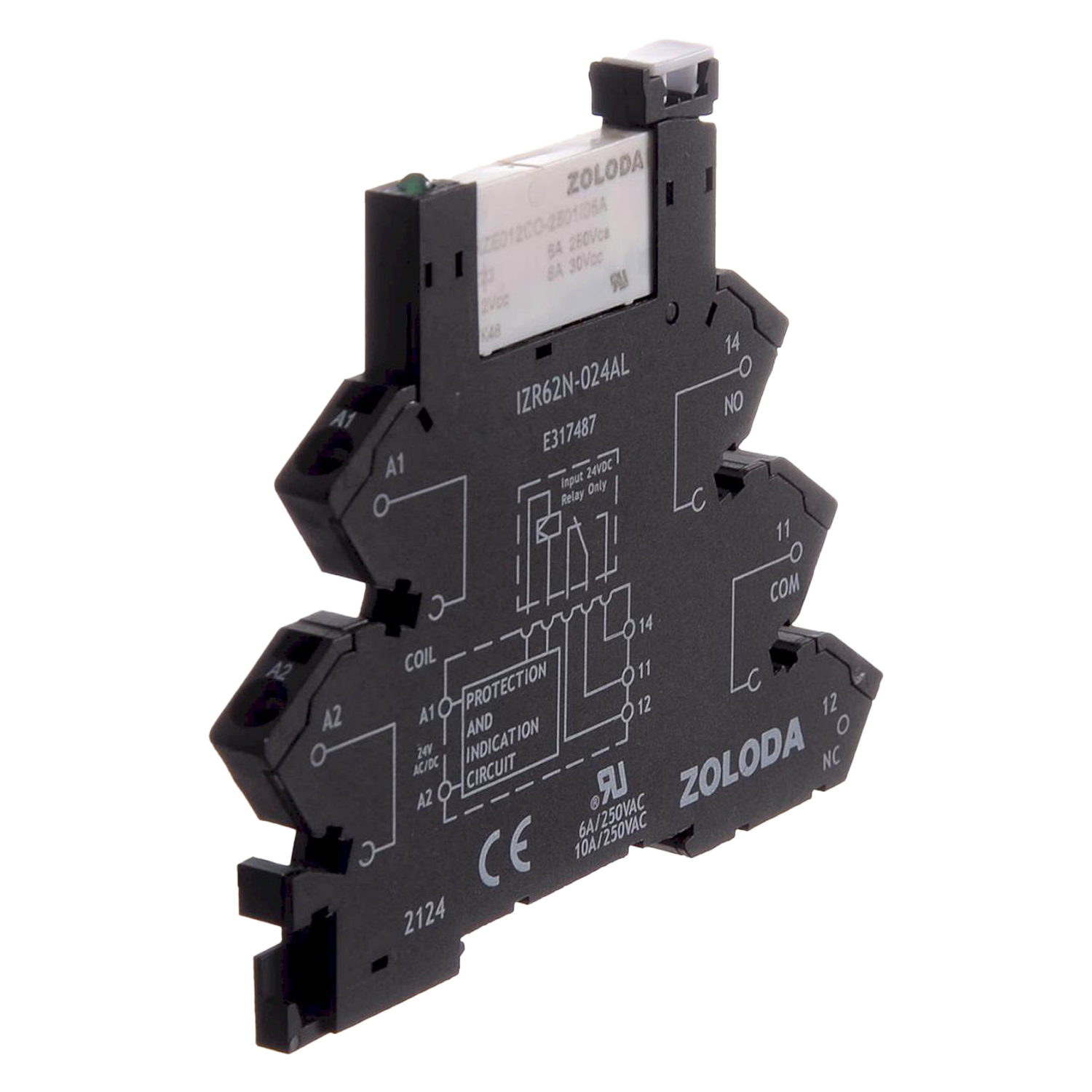 Relé PLC 1 Inversor E:24VCC S:250V Resorte 6,2mm Zoloda