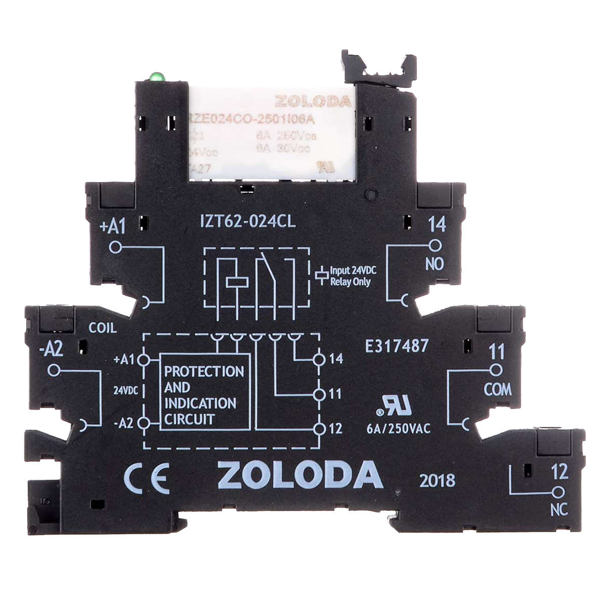 Relé PLC 1 Inversor E:24VCC S:250V 6A Tornillo 6,2mm Zoloda