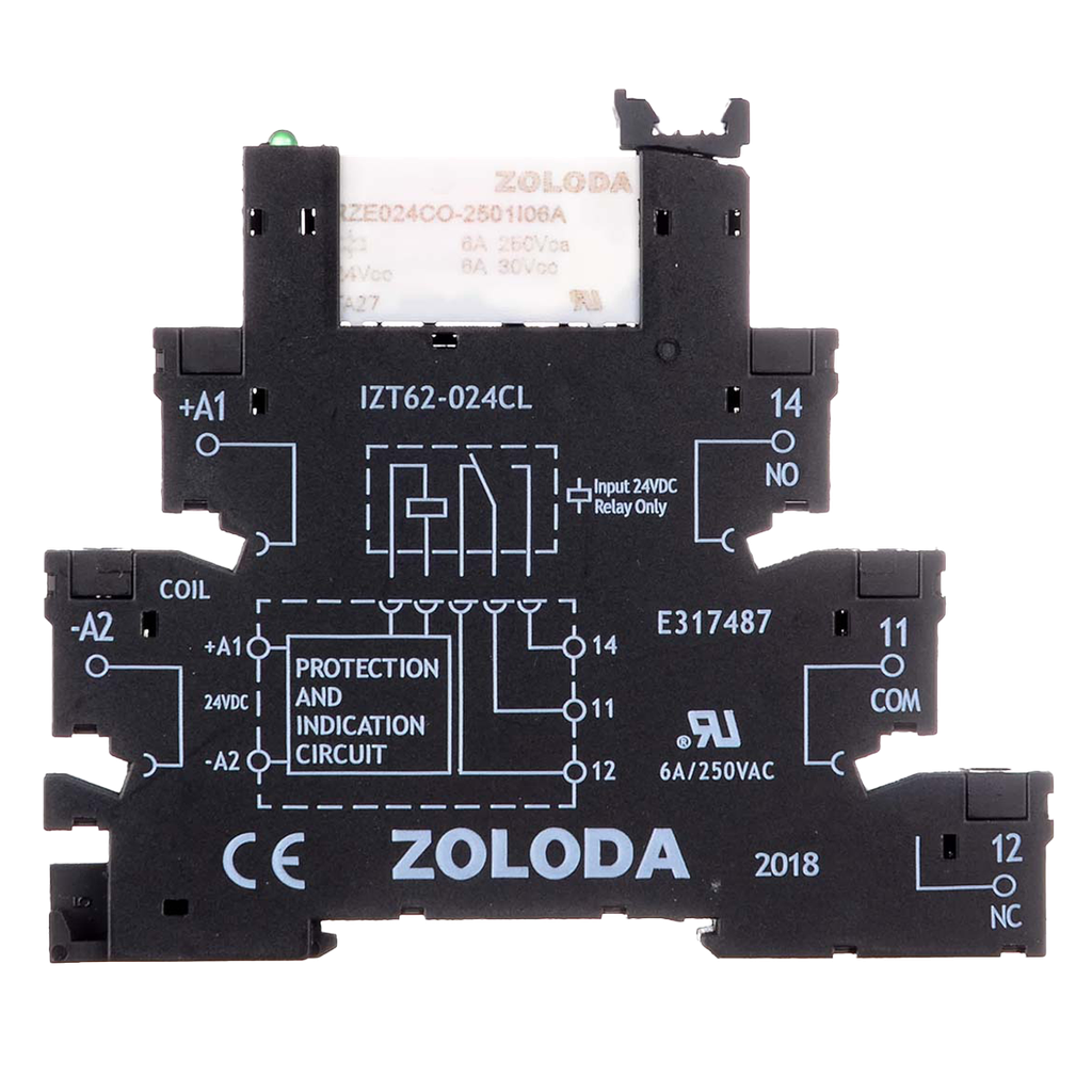 [20868] Relé PLC 1 Inversor E:24VCC S:250V 6A Tornillo 6,2mm Zoloda