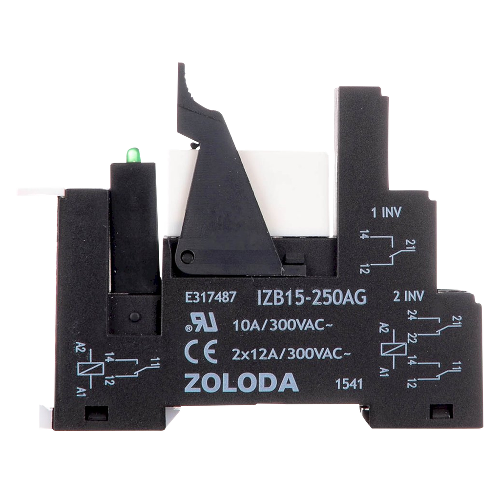 Relé PLC 2 Inversores E:24VCC S:250V 8A Tornillo 15,6mm Zoloda