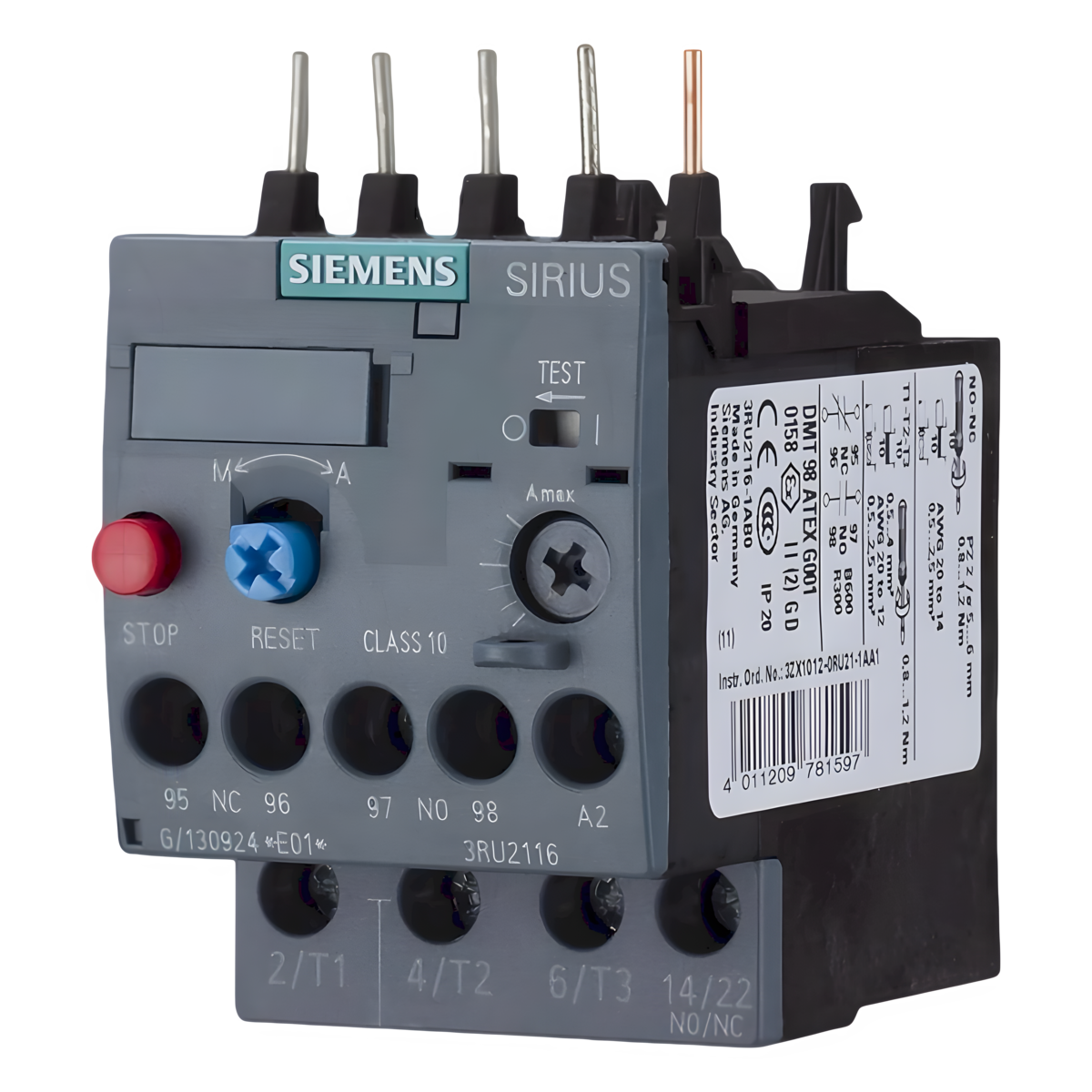 Relé Térmico 3P 690VCA 6,3A Rango Ajuste 4,5-6,3A Protección T Siemens