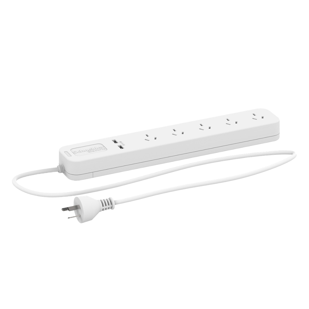 [32169] Zapatilla 5 Tomas 2P+T 10A+ 2 USB 5V 1A y 2A Cable 1,5Mts Schneider Electric