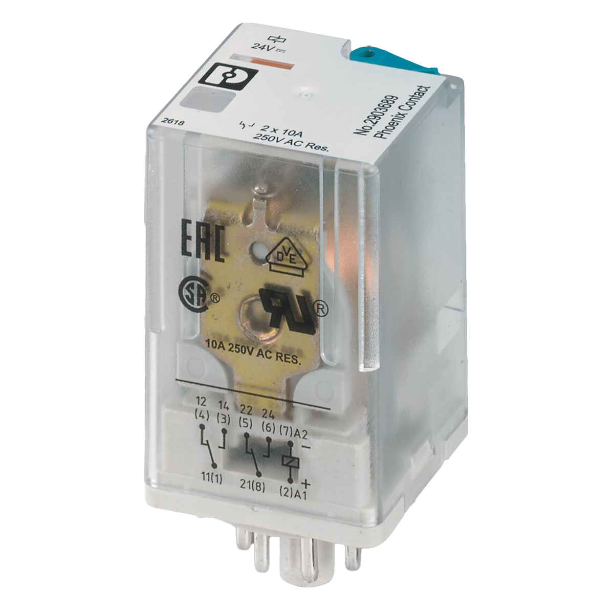 [30416] Relé 2 Inversores 8 Pines 24VCC (or) Zócalo STD Phoenix Contact