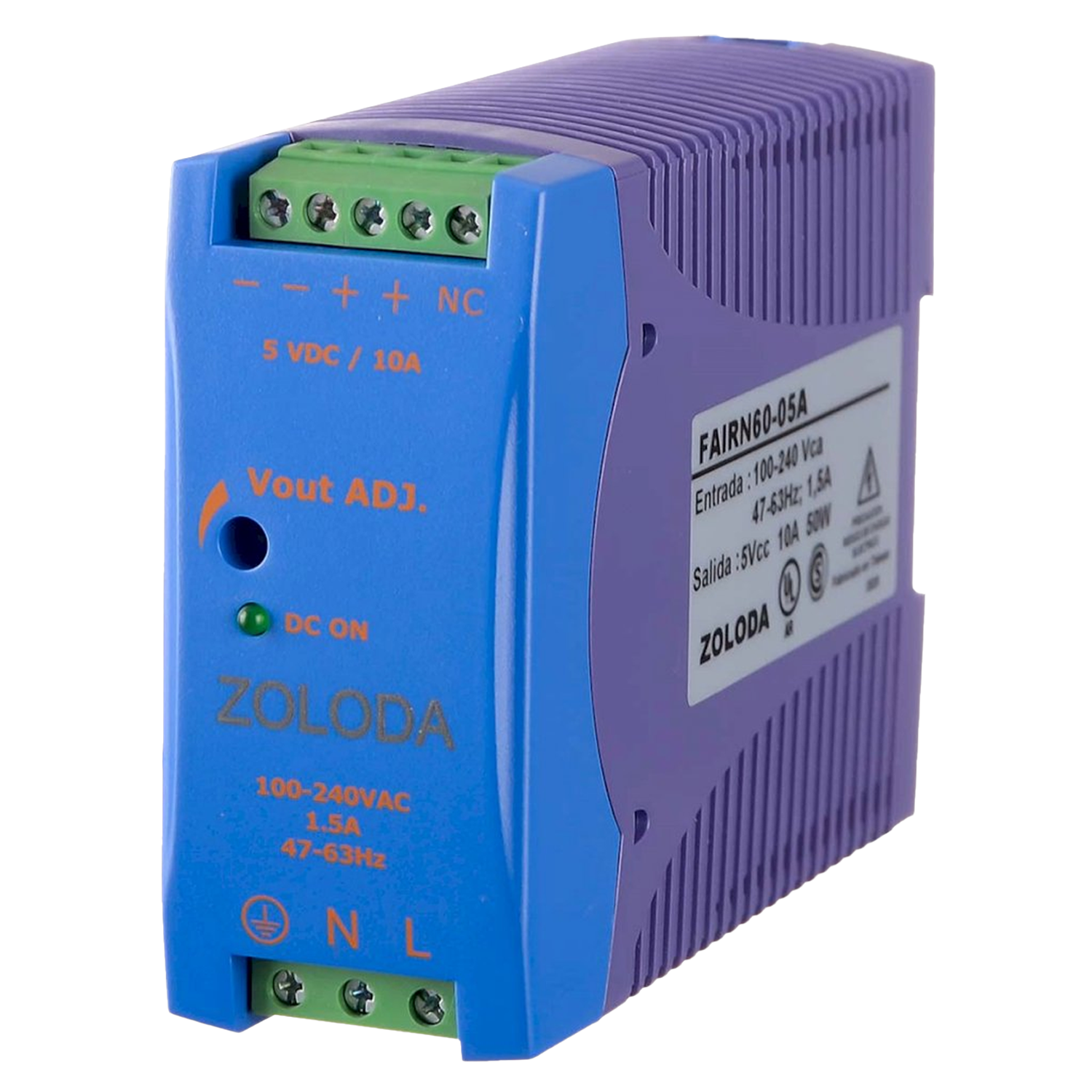 Fuente Especial Monofásica Fair E: 220V S: 5VCC 10A Zoloda