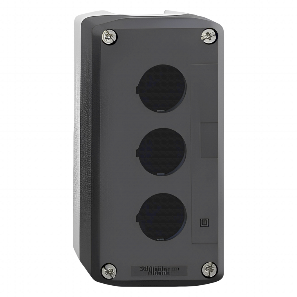 [10645] Caja Pie de Maquina Policarbonato Gris 3 Orificios Schneider Electric