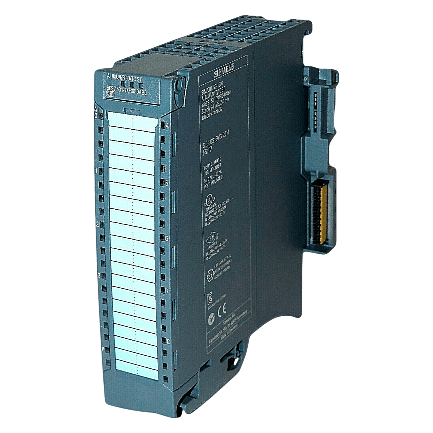 Módulo S7-1500/ET200MP 8 E/Analog. Bornera a Tornillo/Resorte Montaje Riel DIN 24VCC Señal V/mA/RTD/TC Siemens