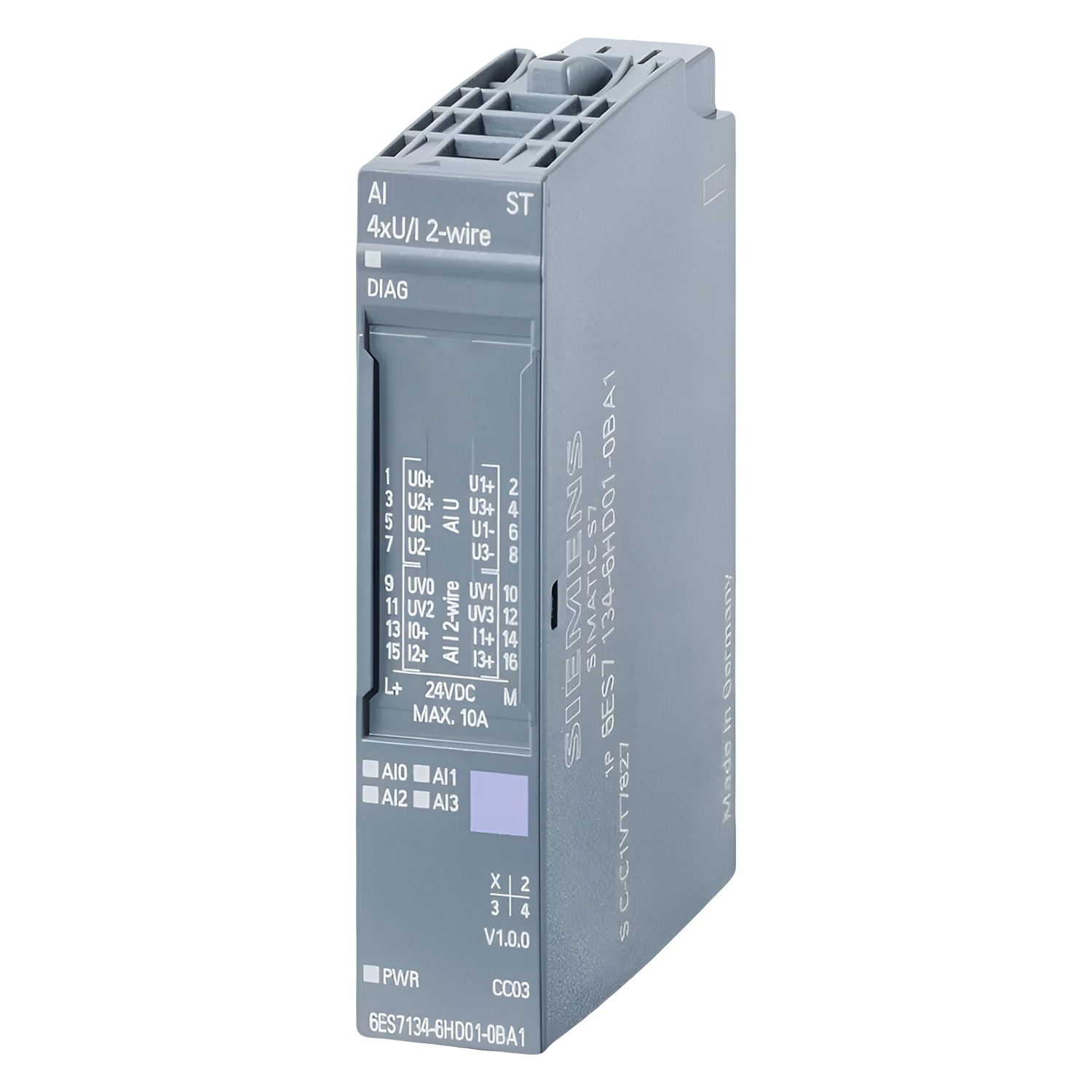 Módulo S7-1500SP/ET200SP 4 E/Analog. Conector Alimen. Bus/Distribucion Bus Montaje Riel DIN 24VCC Señal V/mA Siemens