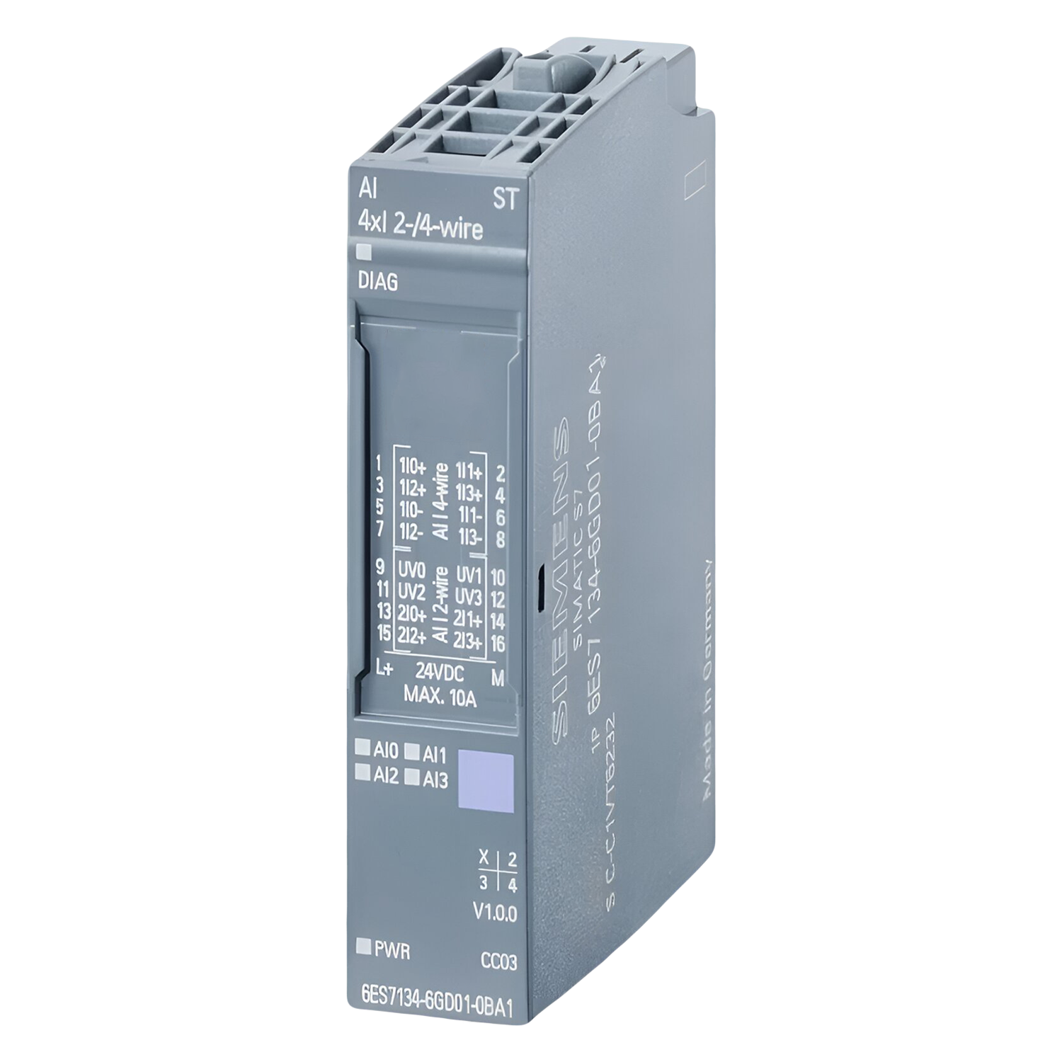 Módulo S7-1500SP/ET200SP 4 E/Analog. Conector Alimen. Bus/Distribucion Bus Montaje Riel DIN 24VCC Señal mA Siemens