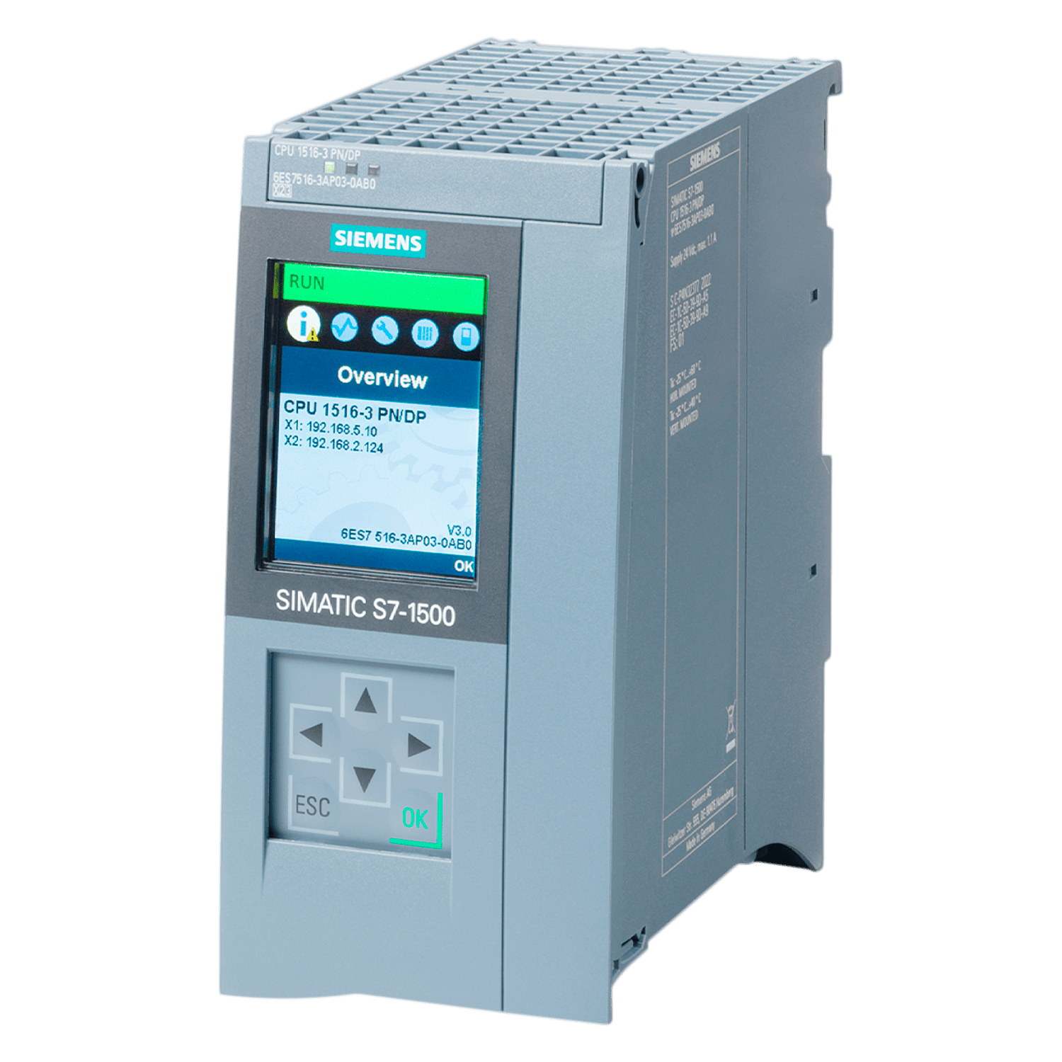 CPU 1516-3PN/DP 2MB/7,5MB 2ETH SW+RS485 PTO 24VCC Siemens