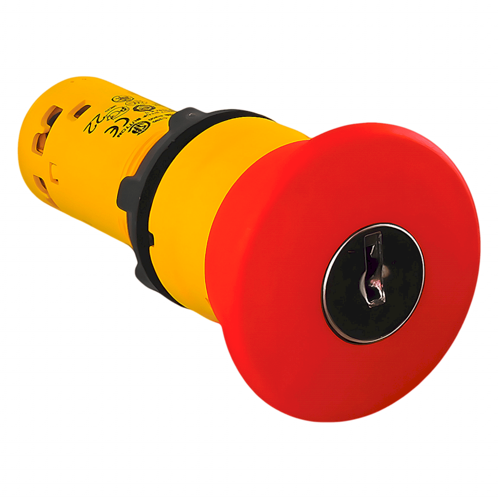 Pulsador Hongo XB7 Plástico Emergencia 250VCA C/Cerradura Saliente 1NC + 1NA Amarillo/Rojo Schneider Electric