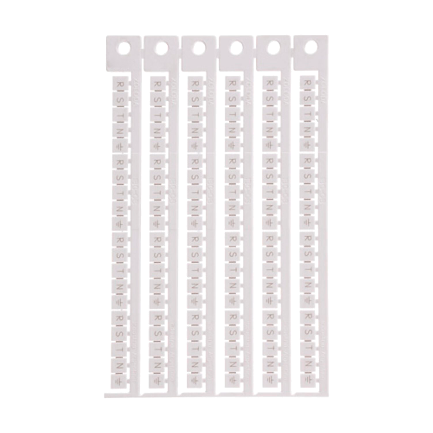 [25750] Plancha 120 Unidades Letras R-S-T-N-PE Blanco P/Borne 4mm Zoloda