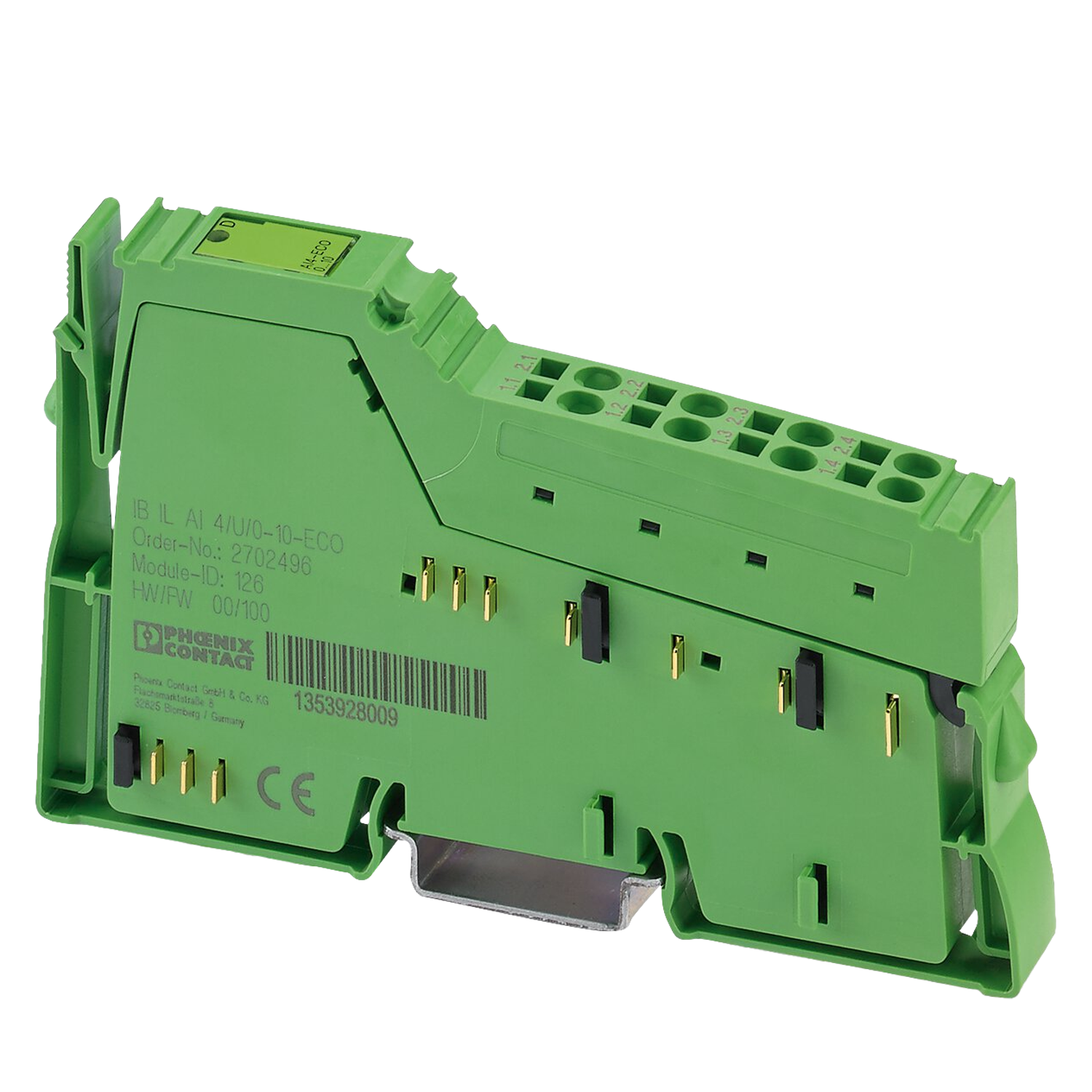 [27207] Módulo INLINE ECO 4 E/Analog. Bornera a Resorte Montaje Riel DIN 24VCC 2 Hilos 0-10V Phoenix Contact