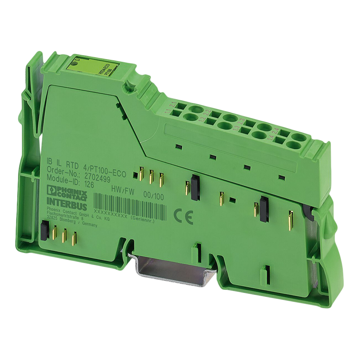 Módulo INLINE ECO Temperatura 4 E/Analog. Bornera a Resorte Montaje Riel DIN 24VCC 2 Hilos PT100 Phoenix Contact