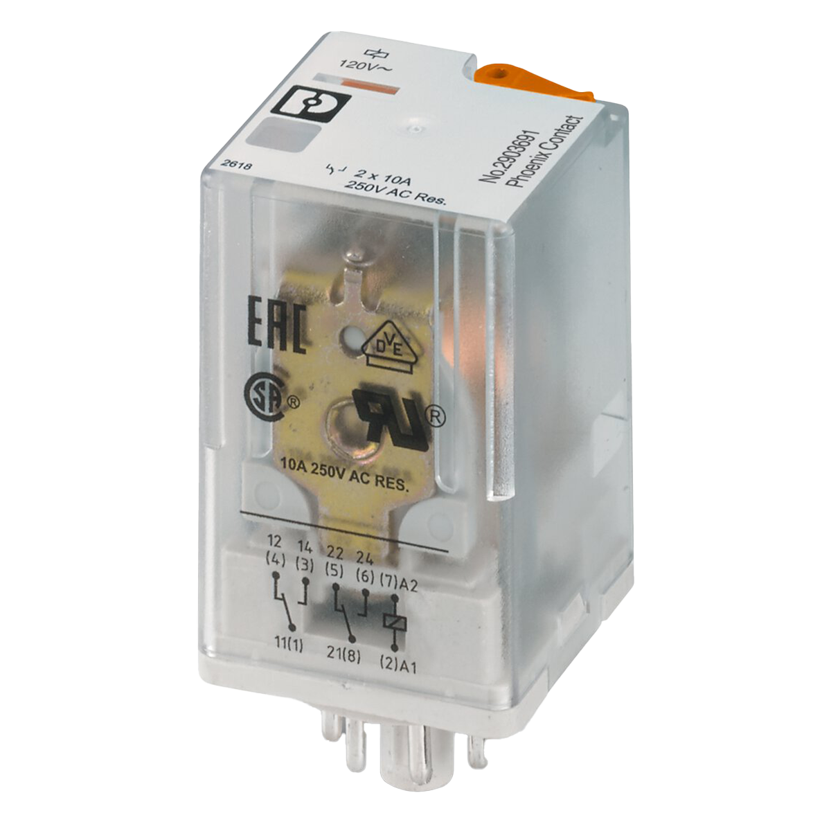 [30429] Relé 2 Inversores 8 Pines 120VCA (or) Zócalo STD Phoenix Contact